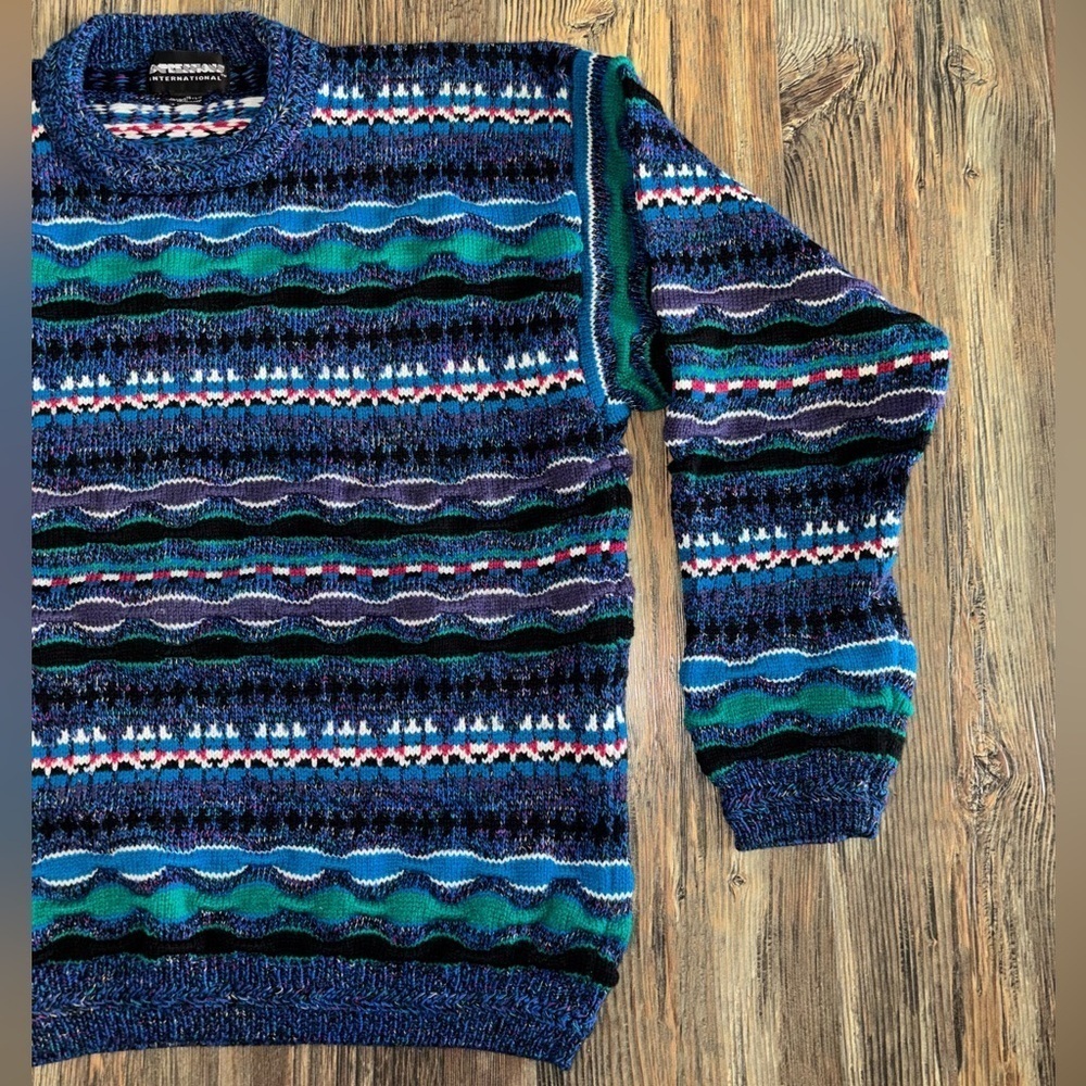 Expressions International Coogi Style Knit Sweater Mens M Blue Multi 3D Textured - Picture 7 of 10